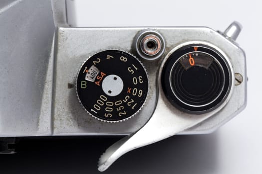 Top down view of vintage SLR camera