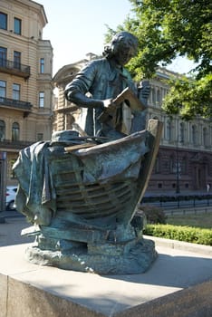 ST. PETERSBURG, RUSSIA - August 06: Tsar - Carpenter, monument to Peter I, mounted on the Admiralty Embankment in 1996 sculptor Bernshtam in Saint Petersburg, Russia on August 06, 2014