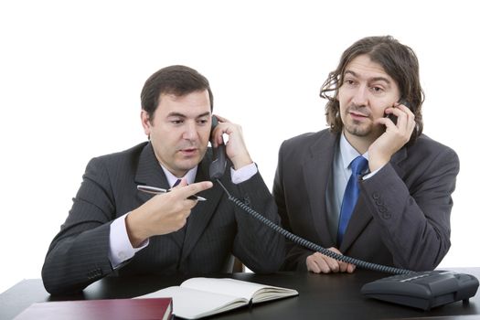 business team working at a desk, isolated on white