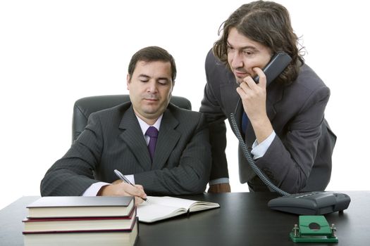 business team working at a desk, isolated on white