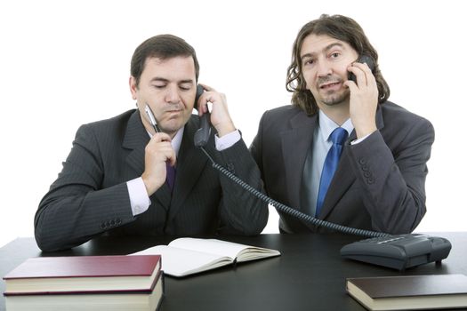 business team working at a desk, isolated on white