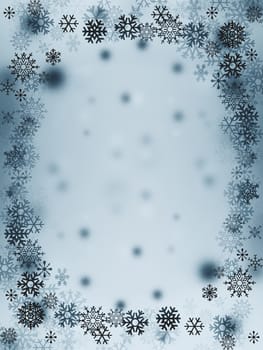 Abstract with white snow flakes against blue background