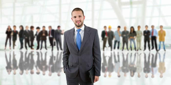 business man in front of a group of people