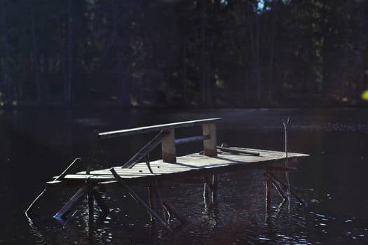 Wooden pier in the middle of the lake