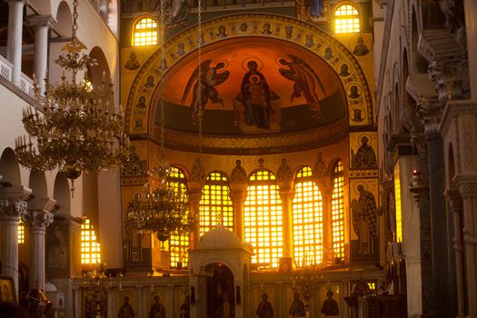 THESSALONIKI, GREECE - MARCH 16: Greek orthodox church interior, saint Demetrios of Thessaloniki on March16, 2012. It is part of the site Palaeochristian and Byzantine Monuments of Thessaloniki