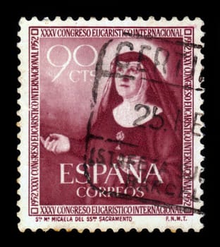 Spain - CIRCA 1952: A stamp printed in Spain, shows image of Saint Maria Micaela Desmaisieres, founder of the Handmaids of the Blessed Sacrament and of Charity, circa 1952