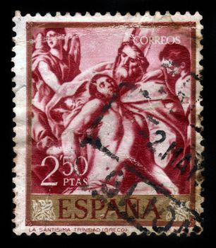 SPAIN - CIRCA 1961: A stamp printed by Spain shows the Holy Trinity by El Greco, series painters, circa 1961