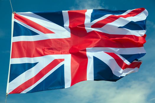 Great Britain flag against blue sky