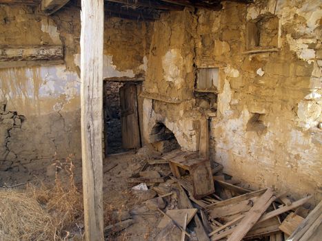 Ruined and destroyed house in the village Volissos of Chios Island in Greece
