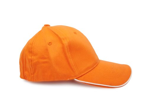 orange baseball cap isolated on white background, studio shot