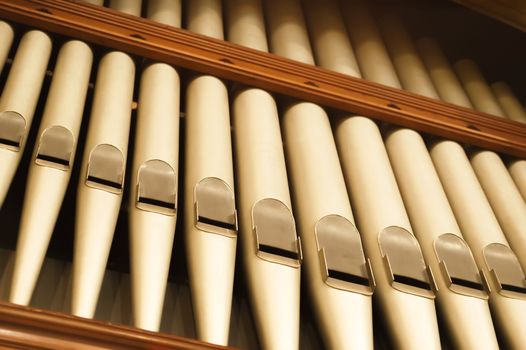 closeup of church organ pipes