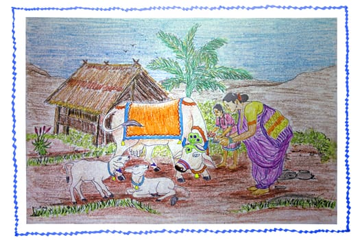 Drawing of Vasub��ras, First day of Diwali Festival.