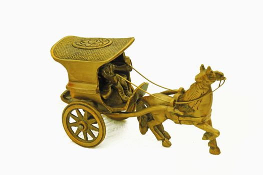 Antique Finish Brass Horse Cart Sculpture
