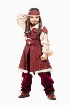 Portrait of a Little Boy in Wig in Pirate Costume