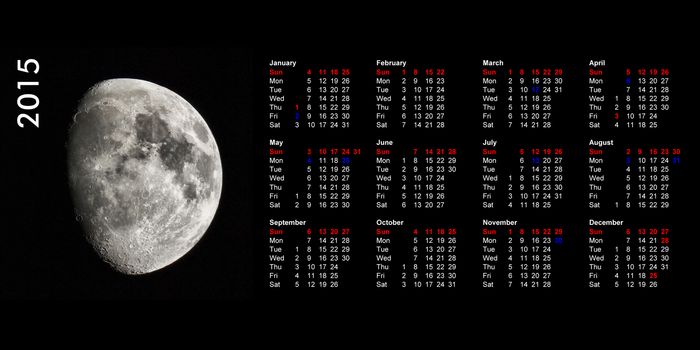 Year 2015 UK calendar with public and bank holidays