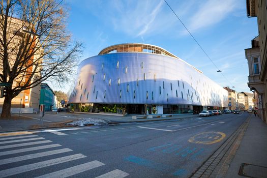 Graz, Austria - January 16, 2011: View of Rondo modern apartments building located in Graz city center, Austria