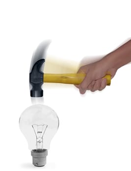 Hammer in Human Hand hitting a Light Bulb with motion blur