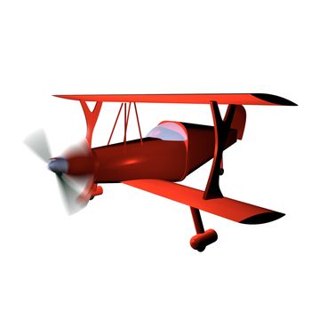 Red biplane isolated over white, 3d render