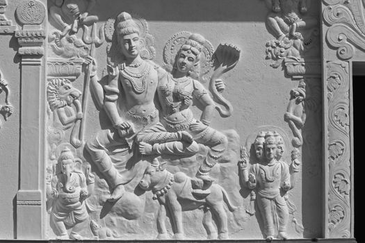 Sculpture of Lord Shiva-Parvati at Shrinath Mhaskoba Temple, Kodit, Sasvad, Maharashtra, India.