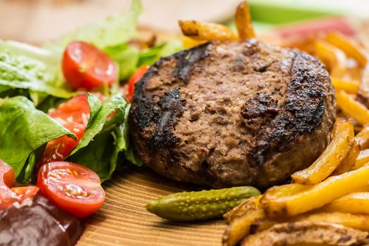 still life with fast food hamburger menu, french fries. selective focus