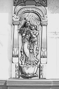 Sculpture of Radha Krishna at Shrinath Mhaskoba Temple, Kodit, Sasvad, Maharashtra, India. Radha Krishna are collectively known within Hinduism as the combination of both the feminine as well as the masculine aspects of God. Krishna is referred as svayam bhagavan in Gaudiya Vaishnavism theology and Radha is Krishna's supreme beloved.