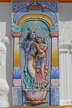 Sculpture of Radha Krishna at Shrinath Mhaskoba Temple, Kodit, Sasvad, Maharashtra, India. Radha Krishna are collectively known within Hinduism as the combination of both the feminine as well as the masculine aspects of God. Krishna is referred as svayam bhagavan in Gaudiya Vaishnavism theology and Radha is Krishna's supreme beloved.