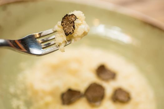Italian risotto with black truffle. Shallow dof.