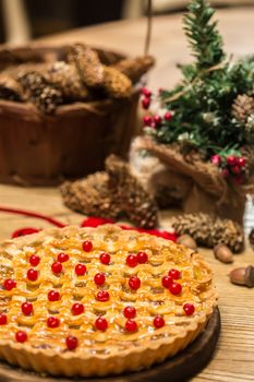 Homemade christmas cake with wild berries. Shallow dof.