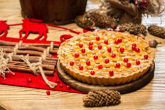 Homemade christmas cake with wild berries. Shallow dof.