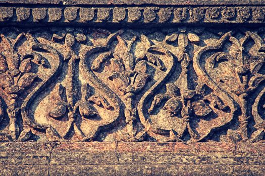 Floral Stone carving at Sangameshwar Temple near Saswad, Maharashtra, India