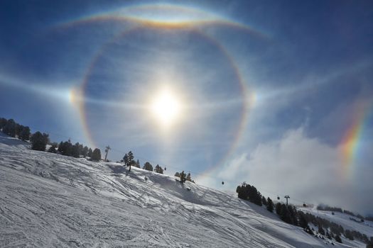 Varoious sun halos appearing in the winter sky