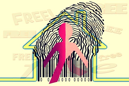 Paperman coming out of a bar code with Home Symbol