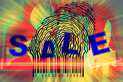 Paperman coming out of a bar code with Sale Word