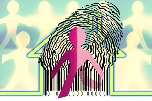 Paperman coming out of a bar code with Home Symbol