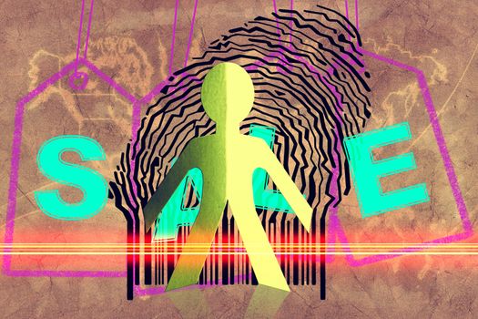 Paperman coming out of a bar code with Sale Word