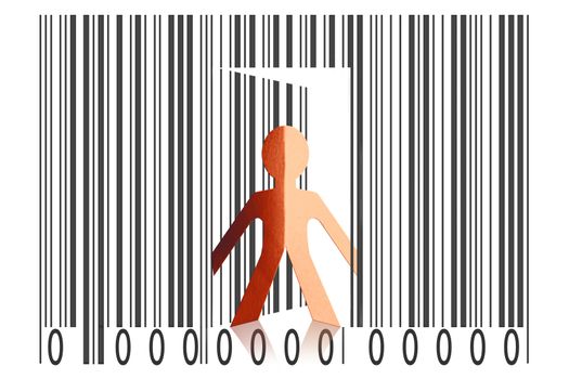 Paperman coming out of a bar code to go out