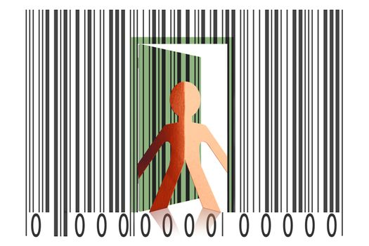 Paperman coming out of a bar code to go out