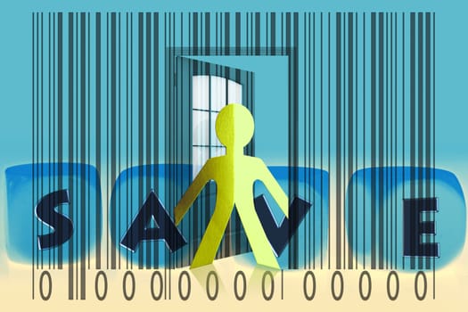 Paperman coming out of a bar code with Save word
