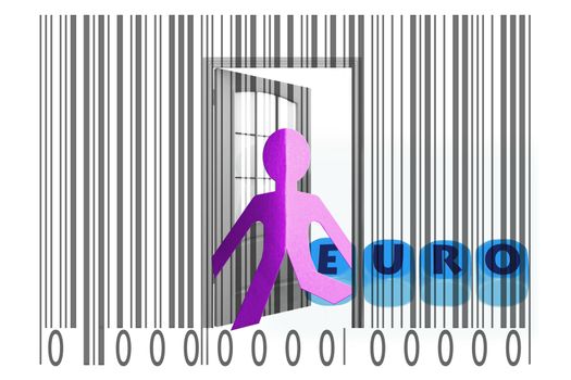 Paperman coming out of a bar code with Euro word