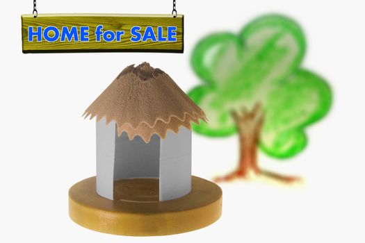 Paper Hut With Pencil Shavings Roof, Home For Sale Concept