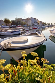 Diklo village waterfront boat in marina view, Dalmatia, Croatia