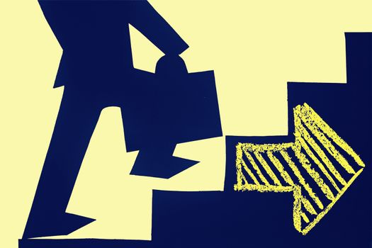Businessman stepping up a staircase