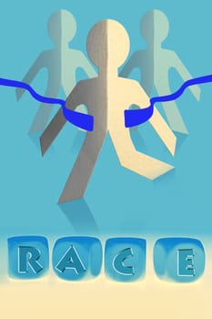 word race on cubes in front of Paper Man