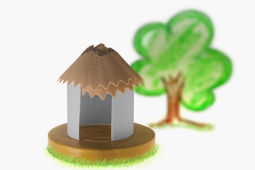 Paper Hut With Pencil Shavings Roof