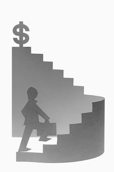 Businessman stepping up a staircase