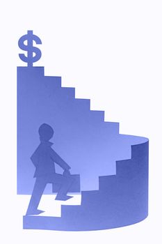 Businessman stepping up a staircase