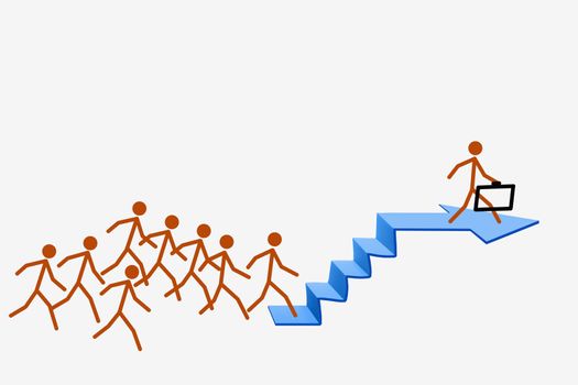 Businessman stepping up a staircase