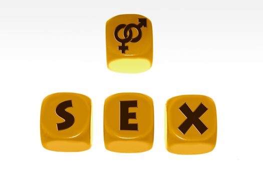 Sex symbol with word SEX on cubes