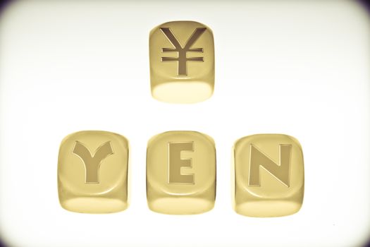 Yen symbol with word YEN on cubes