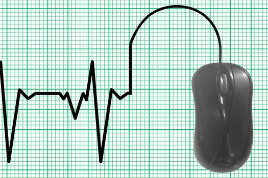 an electrocardiogram (ECG) depicted by computer mouse cable